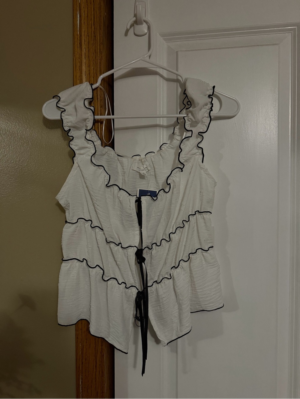 Ruffle-Trim White Tie-Front Tank Top